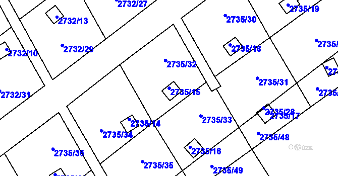 Parcela st. 2735/15 v KÚ Teplice, Katastrální mapa