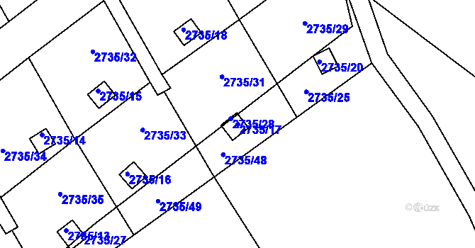 Parcela st. 2735/17 v KÚ Teplice, Katastrální mapa