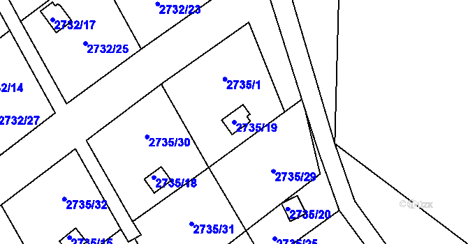 Parcela st. 2735/19 v KÚ Teplice, Katastrální mapa