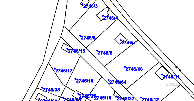 Parcela st. 2746/8 v KÚ Teplice, Katastrální mapa
