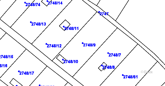 Parcela st. 2748/9 v KÚ Teplice, Katastrální mapa