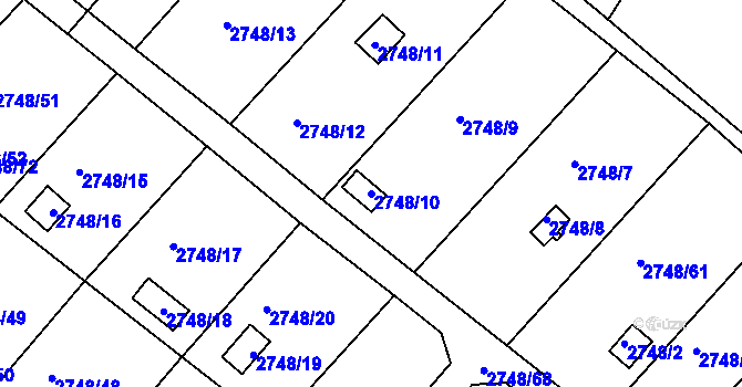 Parcela st. 2748/10 v KÚ Teplice, Katastrální mapa