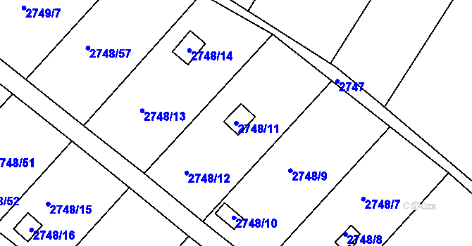 Parcela st. 2748/11 v KÚ Teplice, Katastrální mapa