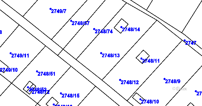 Parcela st. 2748/13 v KÚ Teplice, Katastrální mapa