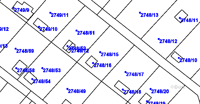 Parcela st. 2748/15 v KÚ Teplice, Katastrální mapa