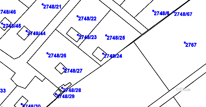 Parcela st. 2748/24 v KÚ Teplice, Katastrální mapa
