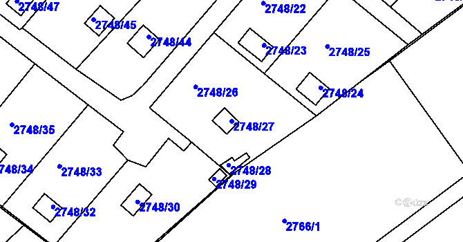 Parcela st. 2748/27 v KÚ Teplice, Katastrální mapa