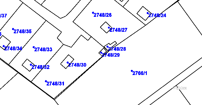 Parcela st. 2748/29 v KÚ Teplice, Katastrální mapa