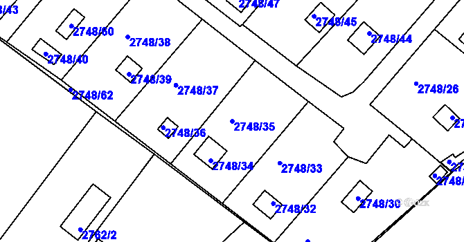 Parcela st. 2748/35 v KÚ Teplice, Katastrální mapa