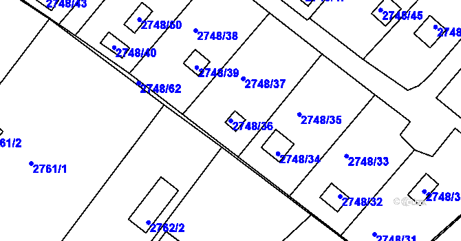 Parcela st. 2748/36 v KÚ Teplice, Katastrální mapa