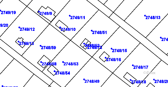 Parcela st. 2748/52 v KÚ Teplice, Katastrální mapa