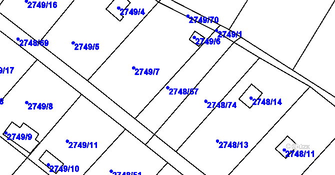 Parcela st. 2748/57 v KÚ Teplice, Katastrální mapa