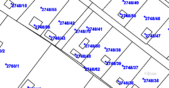 Parcela st. 2748/60 v KÚ Teplice, Katastrální mapa