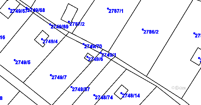 Parcela st. 2749/1 v KÚ Teplice, Katastrální mapa