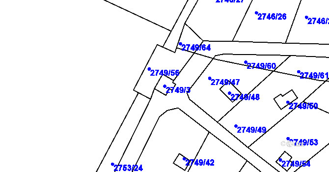 Parcela st. 2749/3 v KÚ Teplice, Katastrální mapa