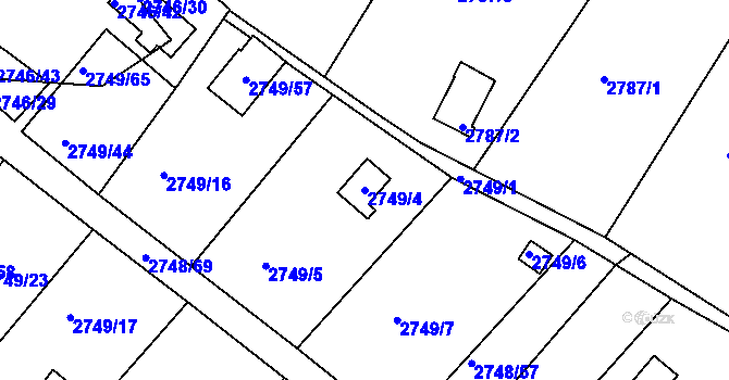 Parcela st. 2749/4 v KÚ Teplice, Katastrální mapa