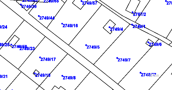 Parcela st. 2749/5 v KÚ Teplice, Katastrální mapa