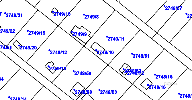 Parcela st. 2749/10 v KÚ Teplice, Katastrální mapa