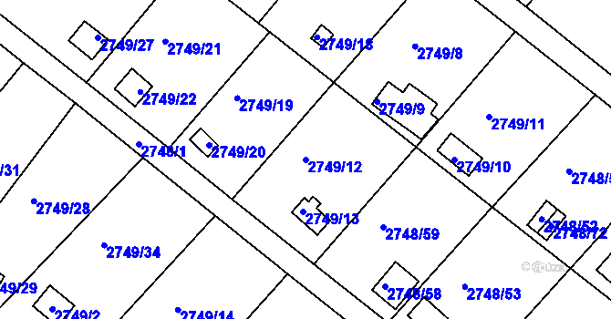 Parcela st. 2749/12 v KÚ Teplice, Katastrální mapa