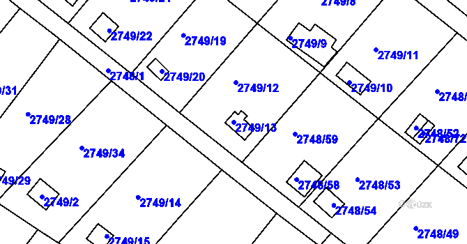 Parcela st. 2749/13 v KÚ Teplice, Katastrální mapa