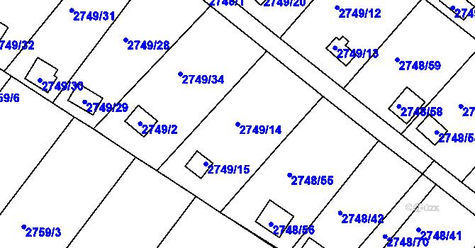 Parcela st. 2749/14 v KÚ Teplice, Katastrální mapa