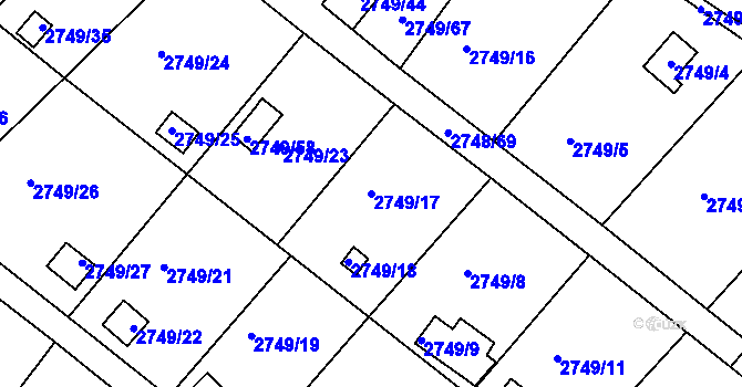 Parcela st. 2749/17 v KÚ Teplice, Katastrální mapa