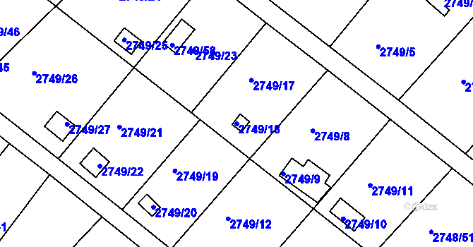 Parcela st. 2749/18 v KÚ Teplice, Katastrální mapa