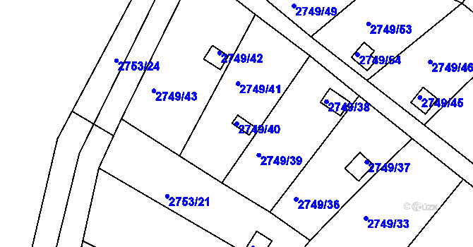 Parcela st. 2749/40 v KÚ Teplice, Katastrální mapa