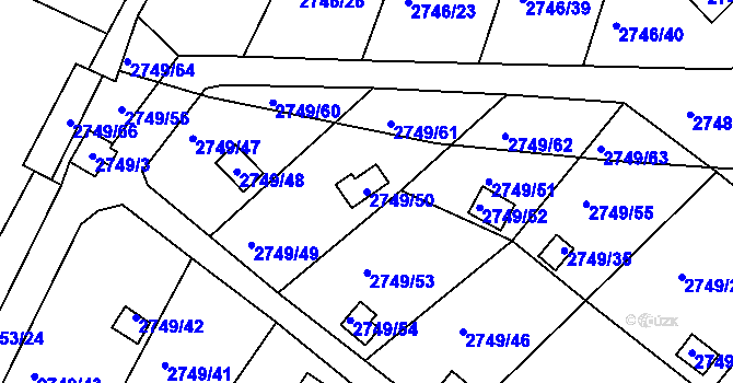 Parcela st. 2749/50 v KÚ Teplice, Katastrální mapa