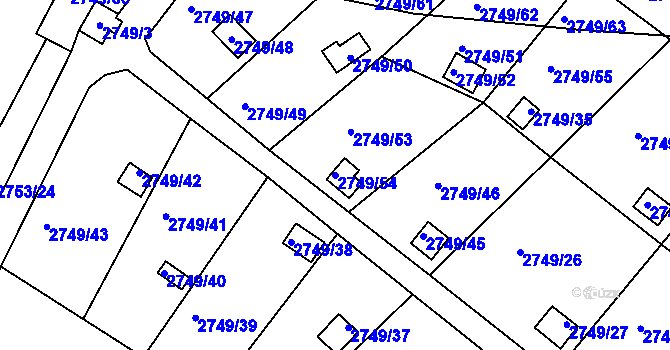 Parcela st. 2749/54 v KÚ Teplice, Katastrální mapa