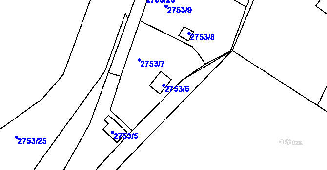 Parcela st. 2753/6 v KÚ Teplice, Katastrální mapa