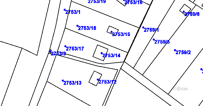 Parcela st. 2753/14 v KÚ Teplice, Katastrální mapa