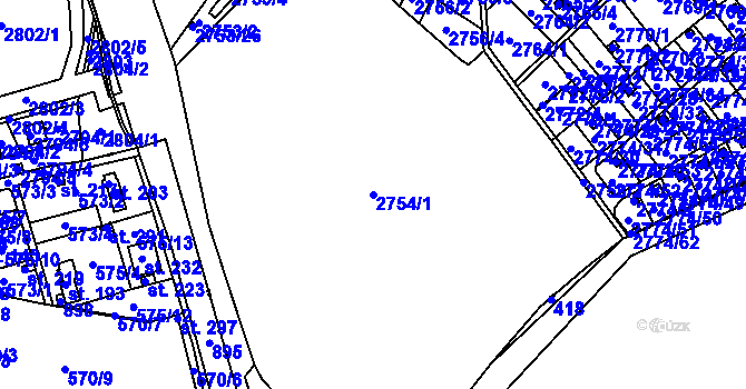 Parcela st. 2754/1 v KÚ Teplice, Katastrální mapa