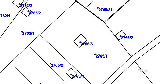 Parcela st. 2765/3 v KÚ Teplice, Katastrální mapa