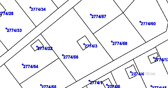 Parcela st. 2774/3 v KÚ Teplice, Katastrální mapa