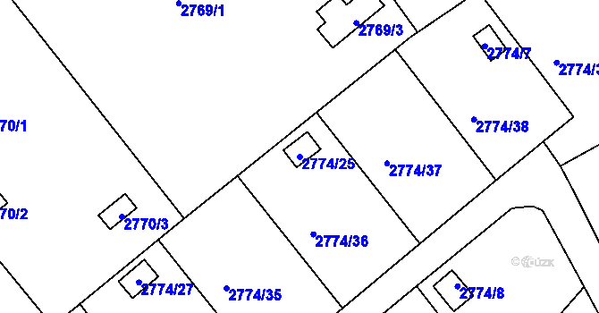 Parcela st. 2774/25 v KÚ Teplice, Katastrální mapa