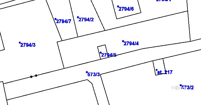 Parcela st. 2794/5 v KÚ Teplice, Katastrální mapa