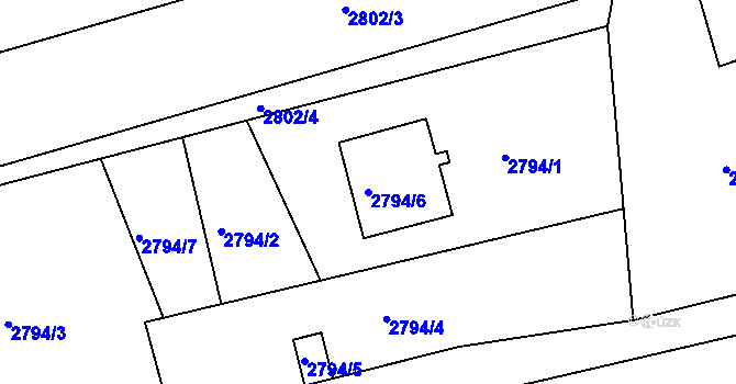 Parcela st. 2794/6 v KÚ Teplice, Katastrální mapa