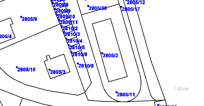 Parcela st. 2805/2 v KÚ Teplice, Katastrální mapa