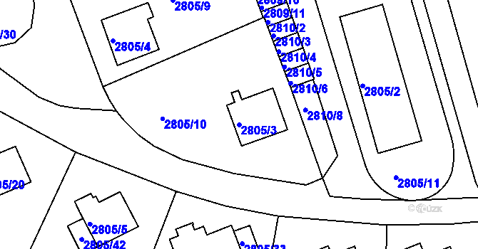 Parcela st. 2805/3 v KÚ Teplice, Katastrální mapa