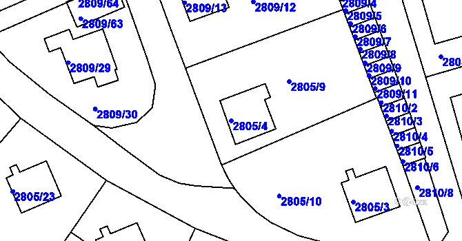 Parcela st. 2805/4 v KÚ Teplice, Katastrální mapa