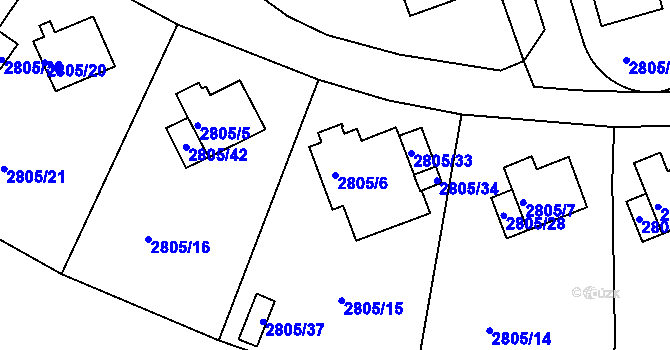 Parcela st. 2805/6 v KÚ Teplice, Katastrální mapa