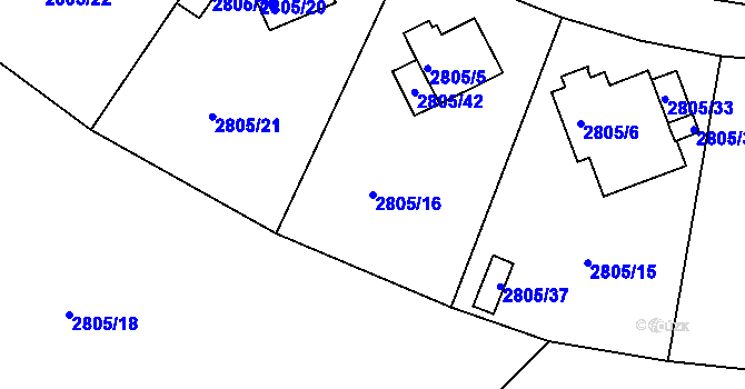Parcela st. 2805/16 v KÚ Teplice, Katastrální mapa