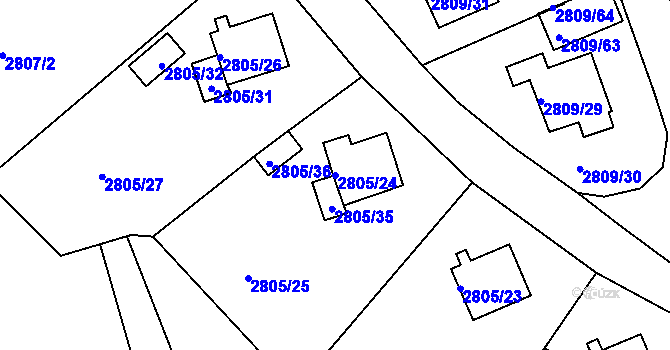 Parcela st. 2805/24 v KÚ Teplice, Katastrální mapa