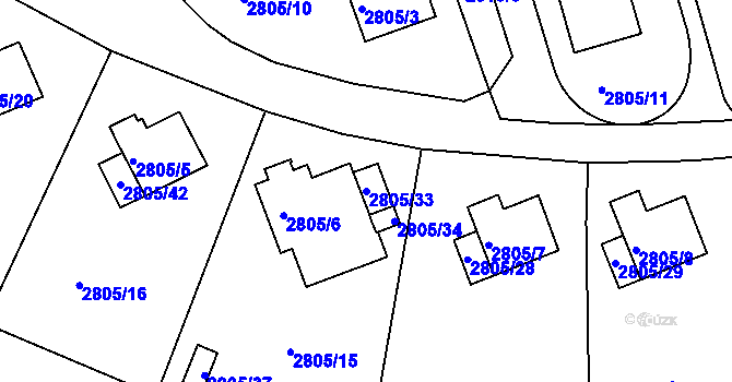 Parcela st. 2805/33 v KÚ Teplice, Katastrální mapa