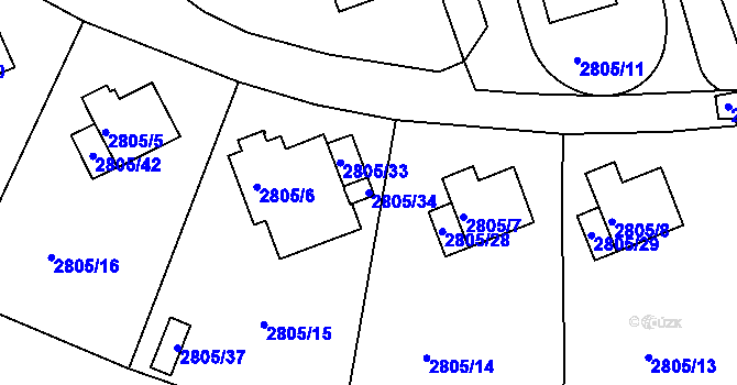 Parcela st. 2805/34 v KÚ Teplice, Katastrální mapa