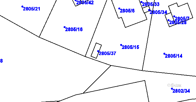 Parcela st. 2805/37 v KÚ Teplice, Katastrální mapa
