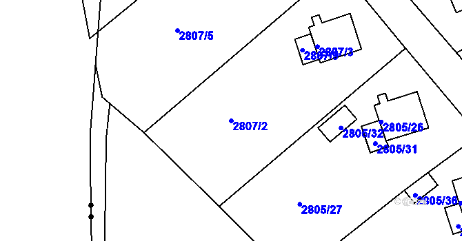 Parcela st. 2807/2 v KÚ Teplice, Katastrální mapa