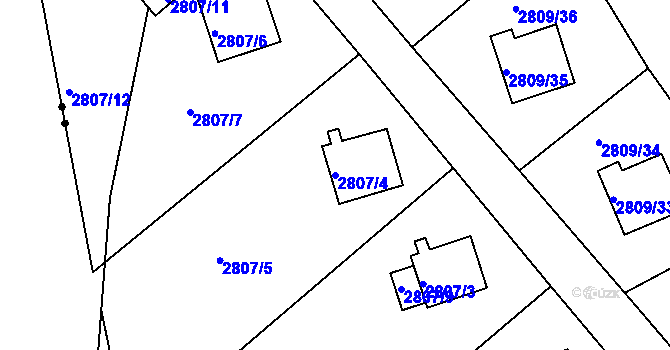 Parcela st. 2807/4 v KÚ Teplice, Katastrální mapa