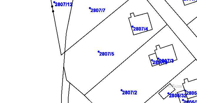 Parcela st. 2807/5 v KÚ Teplice, Katastrální mapa